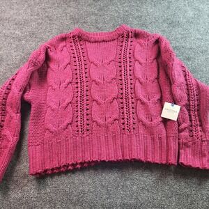 Arizona Jean Co Womens L Pink Cable Knit Long Sleeve Pullover Sweater